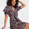 Dresses * | Wednesday'S Girl Mini Smock Dress With Tie Collar In Wallpaper Floral For Women Multi Floral