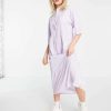 Dresses * | Wednesday'S Girl Relaxed Midi Smock Dress With Peplum Hem In Spot Print For Women Lilac White Spot