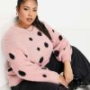 Knitwear & Sweats * | Wednesday'S Girl Curve Oversized Jumper In Fluffy Spot For Women Pink Spot