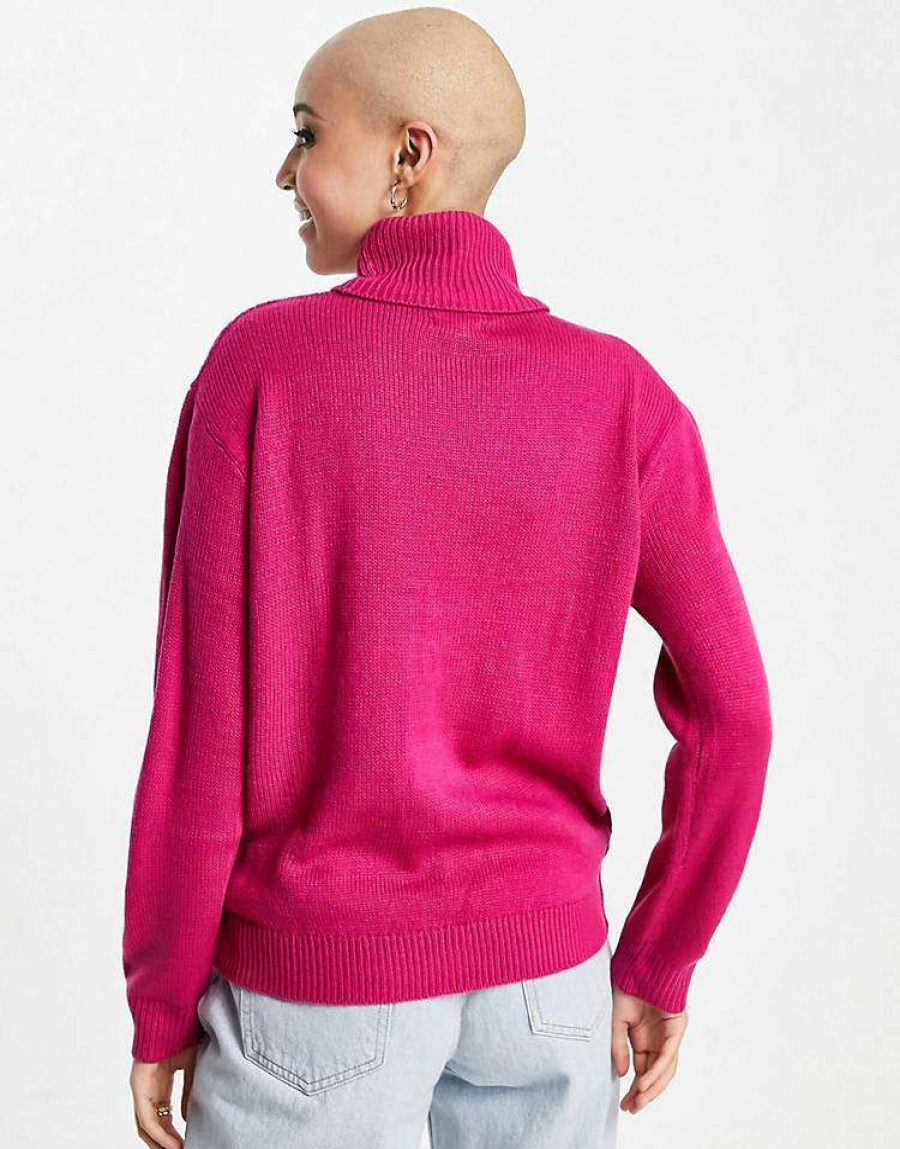 Knitwear & Sweats * | Wednesday'S Girl High Neck Jumper In Cable Knit For Women Raspberry