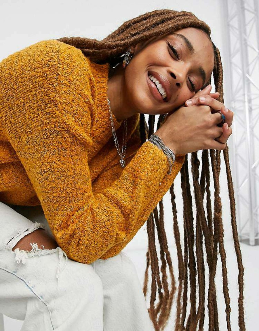 Knitwear & Sweats * | Wednesday'S Girl Oversized Jumper In Textured Knit For Women Mustard