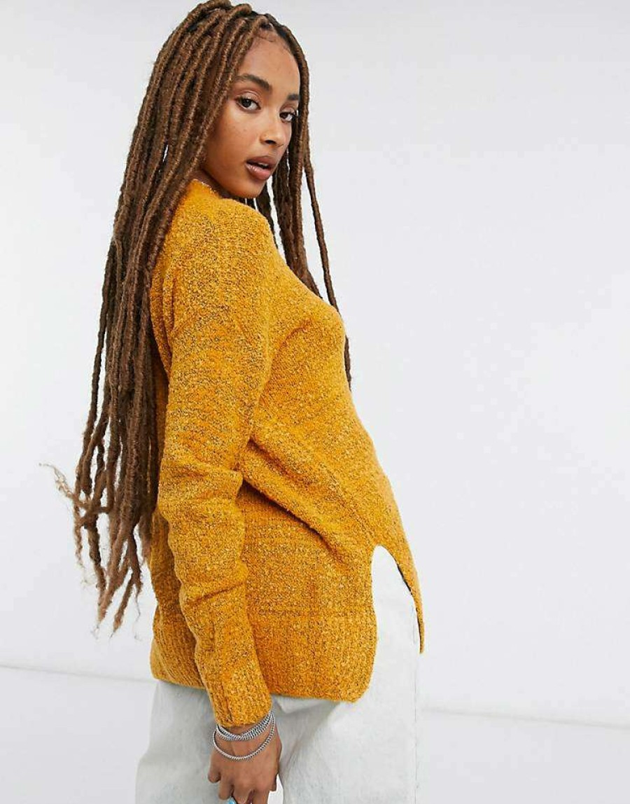 Knitwear & Sweats * | Wednesday'S Girl Oversized Jumper In Textured Knit For Women Mustard