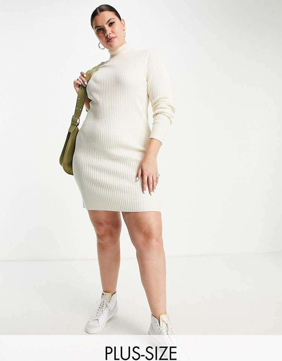 Dresses * | Wednesday'S Girl Curve Relaxed Jumper Dress In Rib Knit For Women Cream