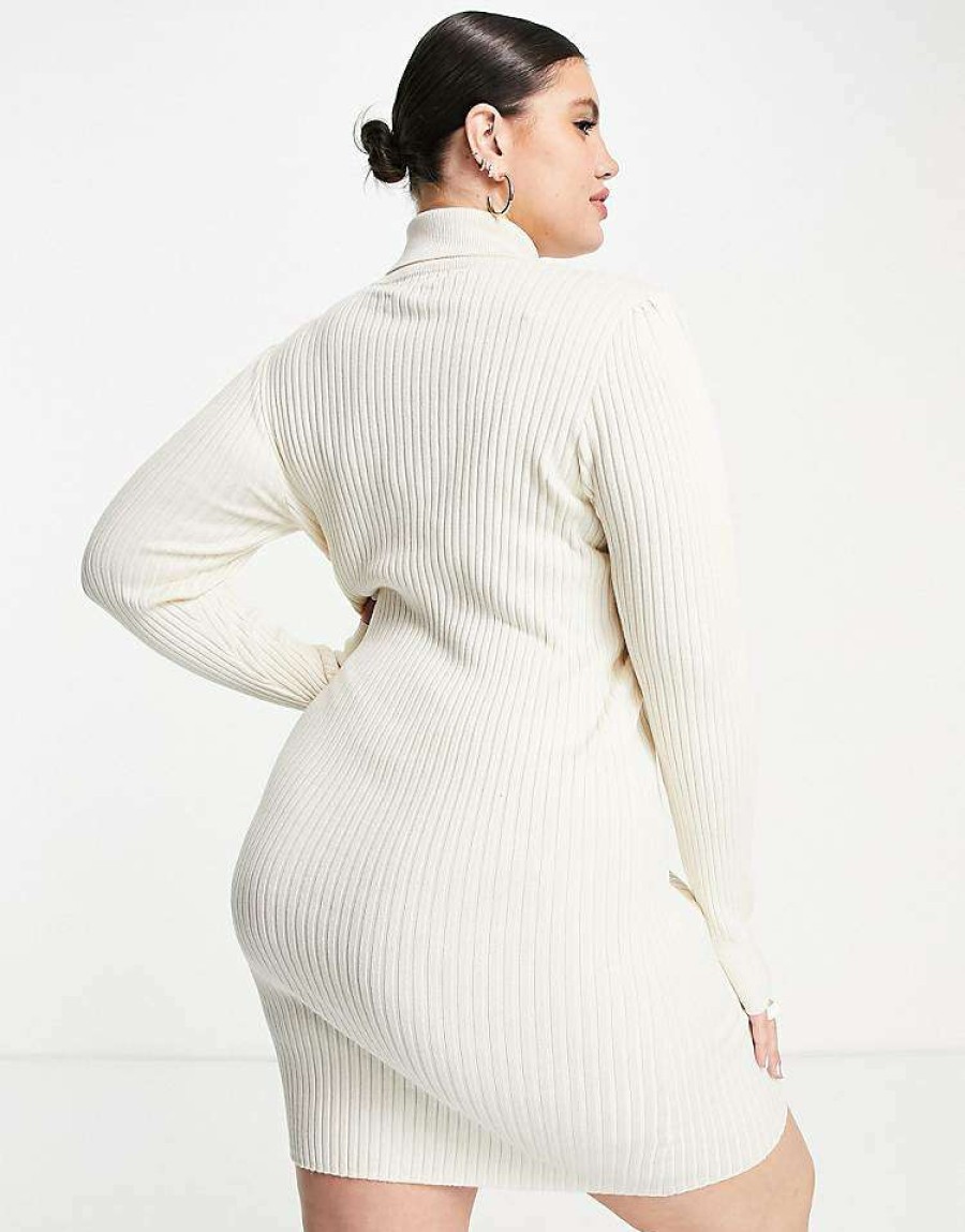 Dresses * | Wednesday'S Girl Curve Relaxed Jumper Dress In Rib Knit For Women Cream