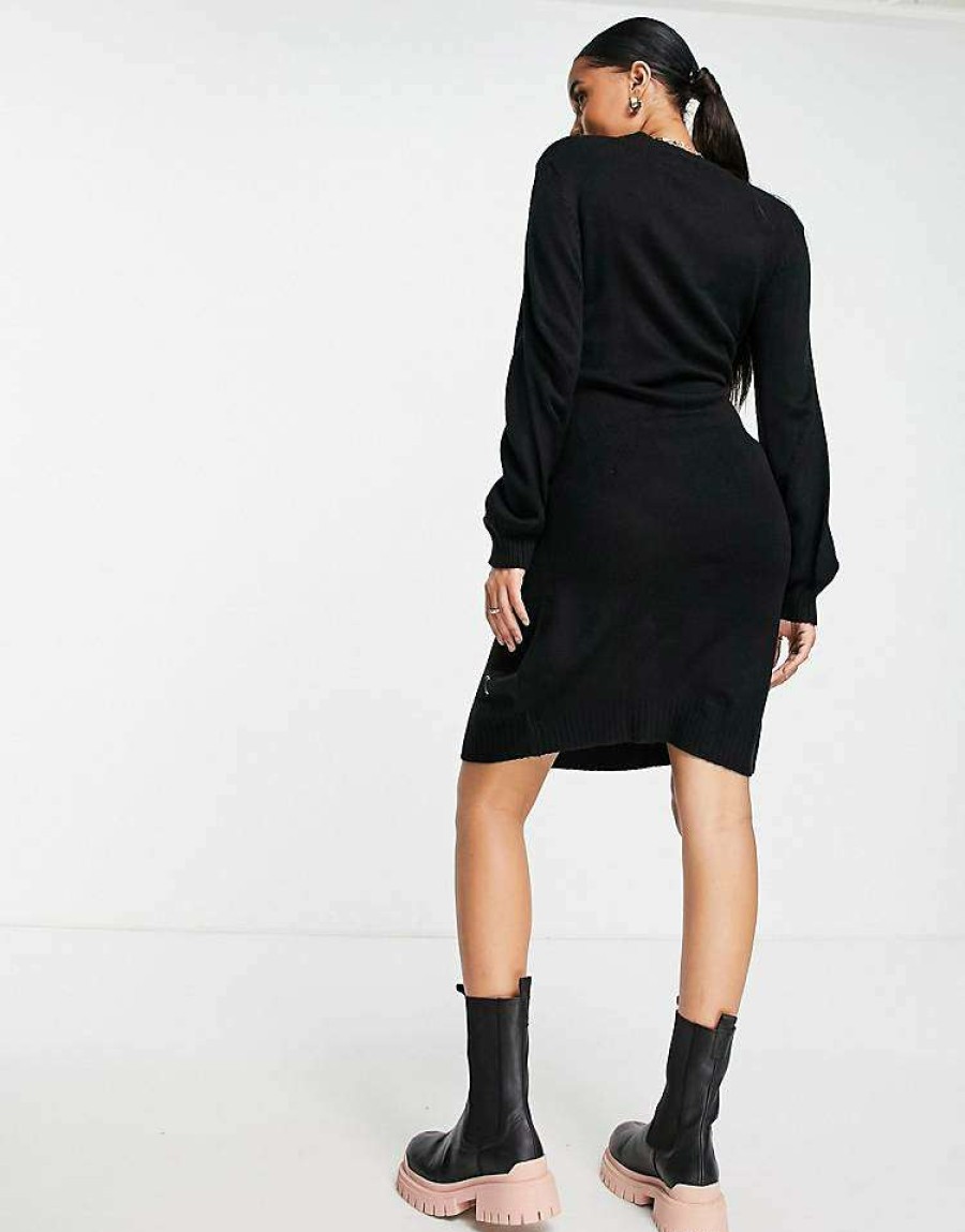 Dresses * | Wednesday'S Girl Maternity Relaxed Jumper Dress With Celestial Embroidery For Women Black