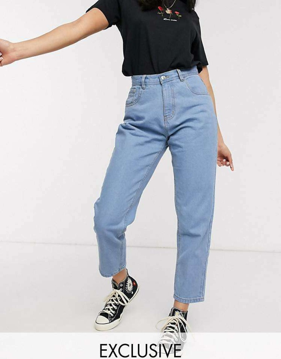 Jeans & Trousers * | Wednesday'S Girl Mom Jeans In Light Wash For Women Light Wash Blue