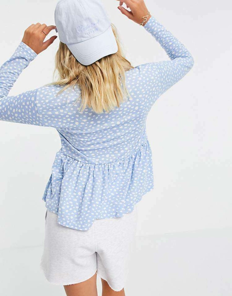 Tops * | Wednesday'S Girl Maternity Relaxed Smock Top With Peplum Hem In Smudge Spot For Women Blue Smudge Spot