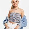 Tops * | Wednesday'S Girl Crop Bandeau Top In Orange Printed Gingham For Women Blue White Gingham