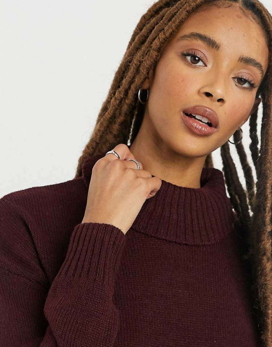 Knitwear & Sweats * | Wednesday'S Girl High Neck Jumper With Pockets For Women Burgundy