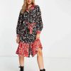 Dresses * | Wednesday'S Girl Midi Shirt Dress In With Tie Waist For Women Mix Floral