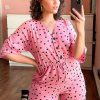 All In Ones * | Wednesday'S Girl Curve Relaxed Playsuit With Drawstring Waist In Scattered Polka Dot For Women Pink Black Polka Dot