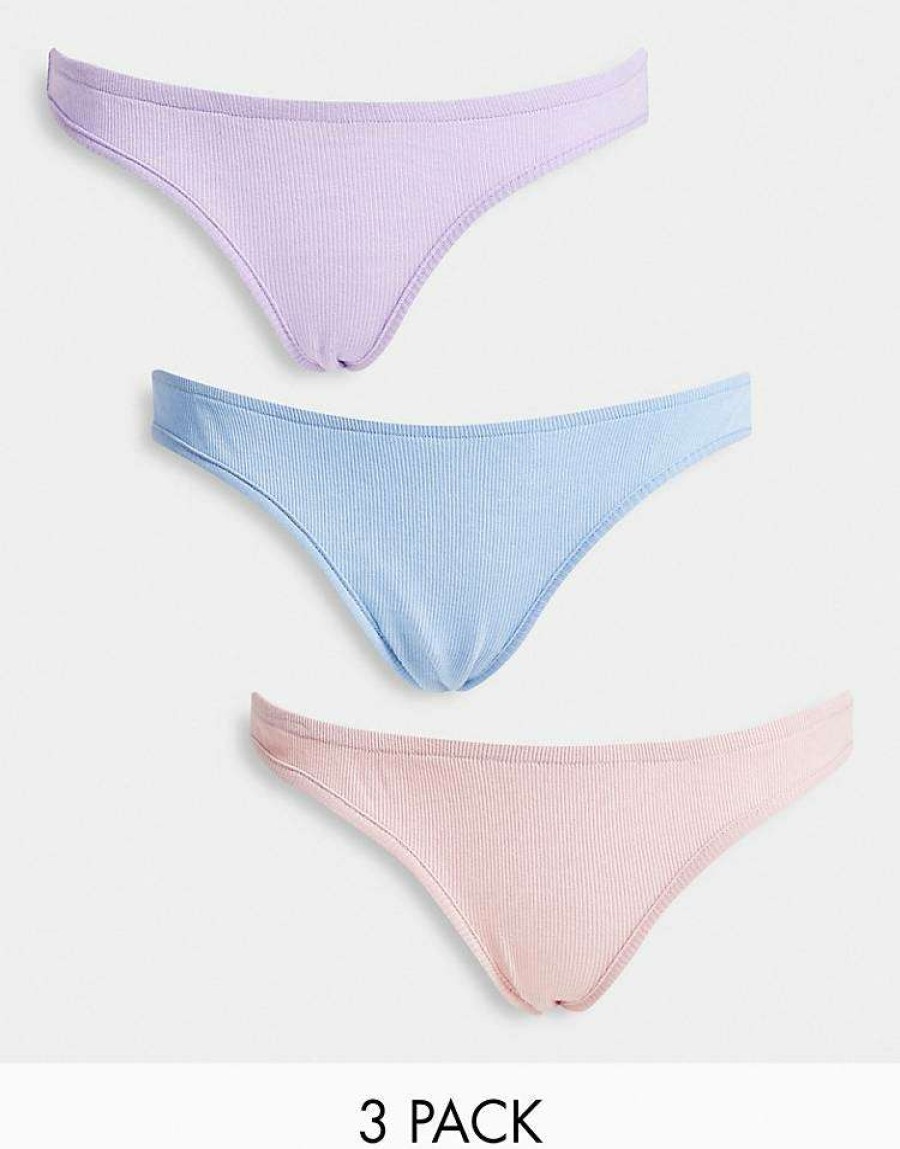 Underwear & Nightwear * | Wednesday'S Girl 3 Pack Briefs In Pastel Rib For Women Multi