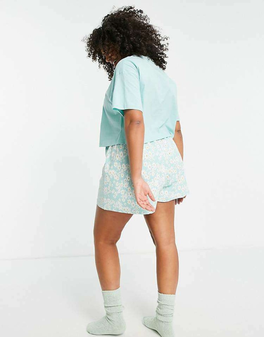 Underwear & Nightwear * | Wednesday'S Girl Curve T-Shirt And Shorts Pyjama Set In Blue For Women Turquoise