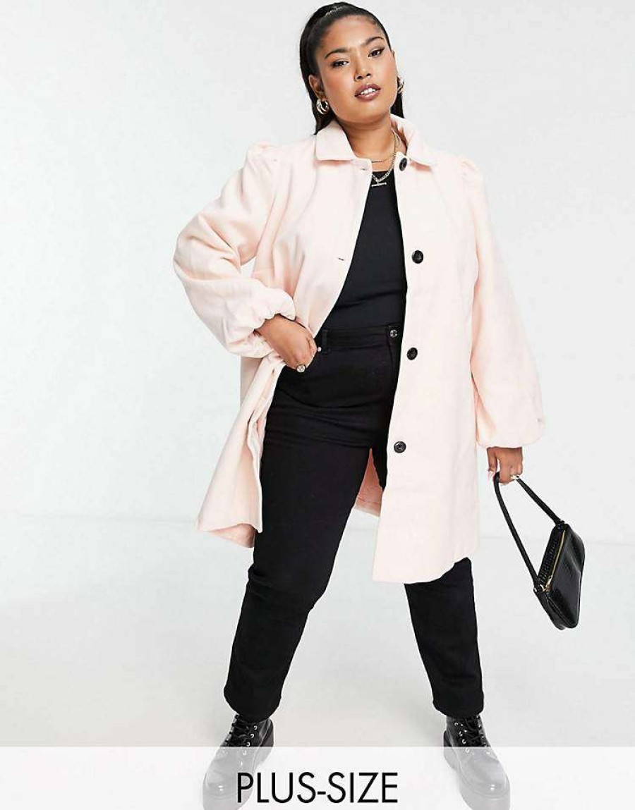 Outerwear * | Wednesday'S Girl Curve Tailored Coat In Pastel For Women Light Pink