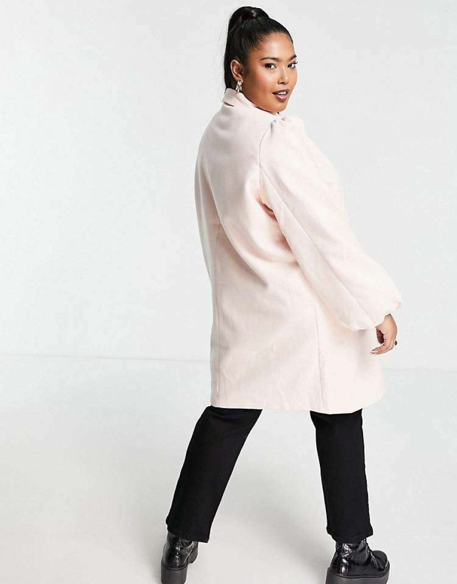 Outerwear * | Wednesday'S Girl Curve Tailored Coat In Pastel For Women Light Pink