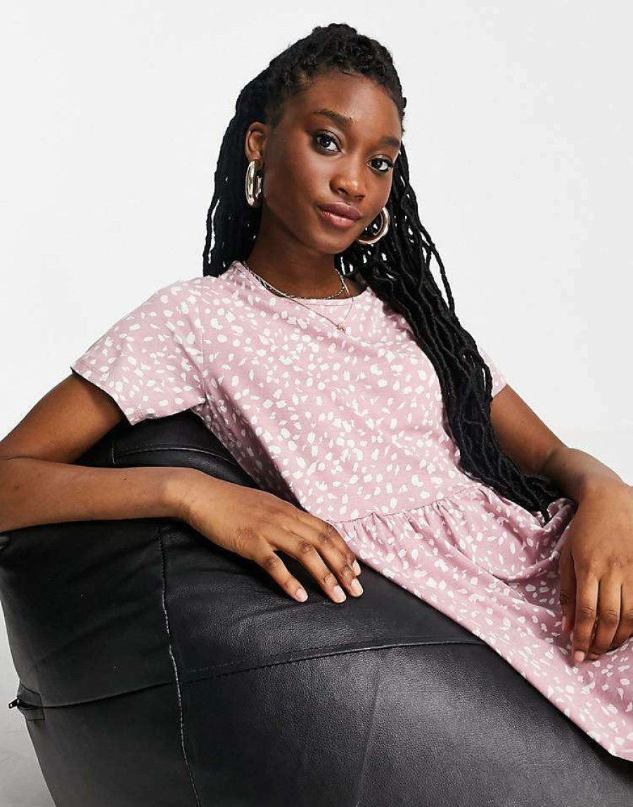 Dresses * | Wednesday'S Girl Midi Smock Dress In Smudge Spot Print For Women Splater Dusty Rose