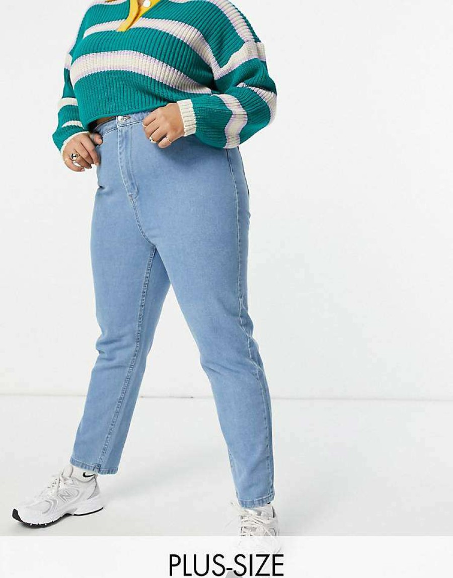 Jeans & Trousers * | Wednesday'S Girl Curve Mom Jeans In Light Wash For Women Light Wash Blue