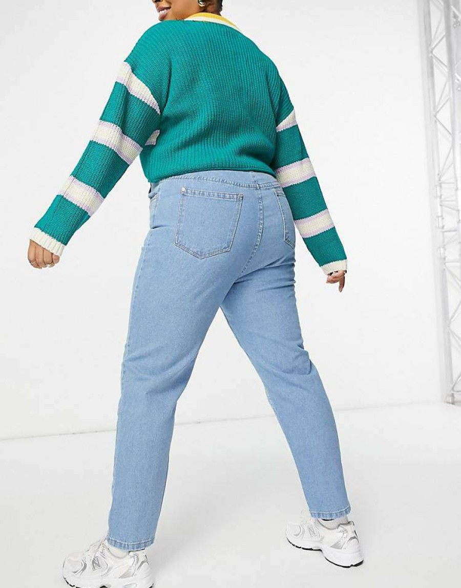 Jeans & Trousers * | Wednesday'S Girl Curve Mom Jeans In Light Wash For Women Light Wash Blue