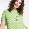 Tops * | Wednesday'S Girl Curve Crop T-Shirt With Cut Out Detail In Print For Women Green Wavy