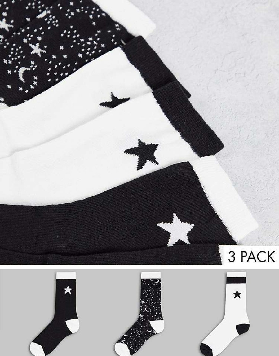 Underwear & Nightwear * | Wednesday'S Girl 3 Pack Socks In Celestial Prints For Women Multi