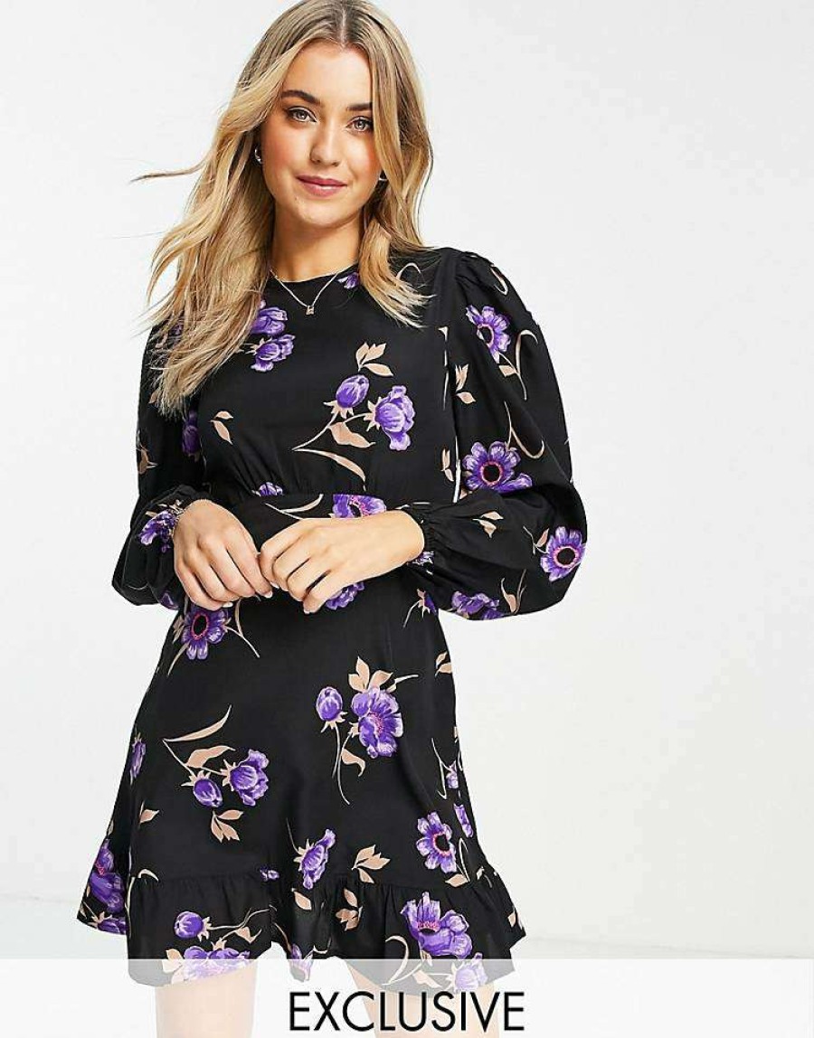 Dresses * | Wednesday'S Girl Mini Shift Dress In For Women Purple Floral