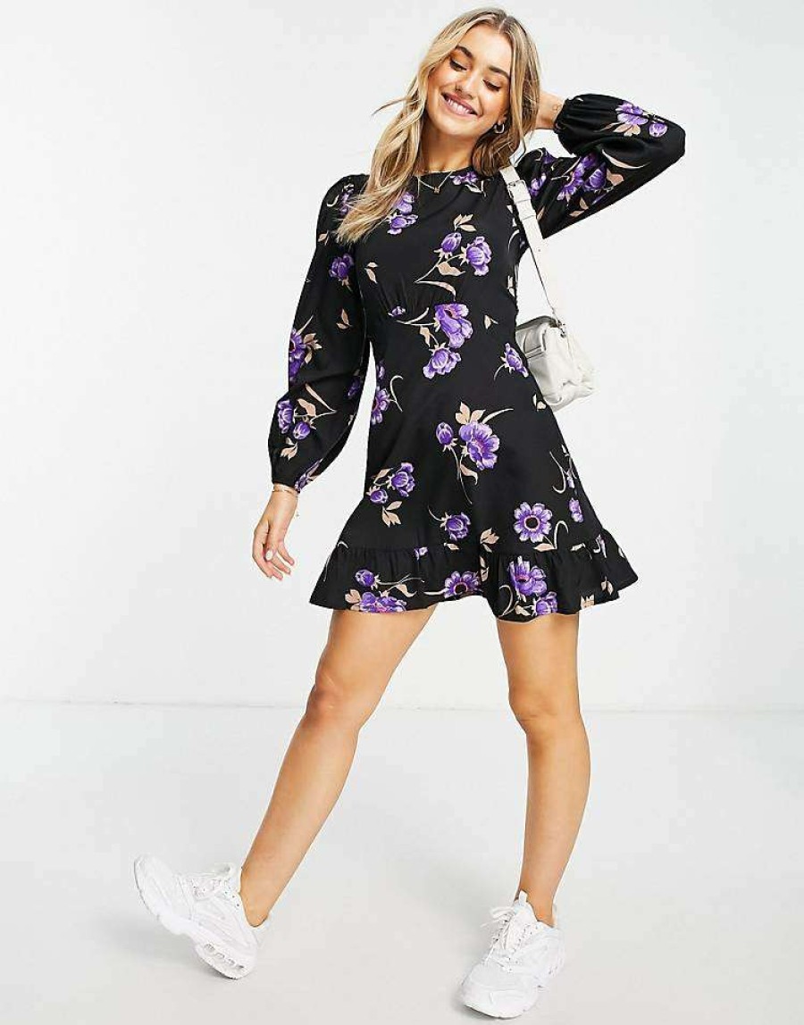 Dresses * | Wednesday'S Girl Mini Shift Dress In For Women Purple Floral