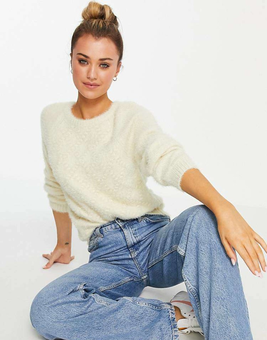 Knitwear & Sweats * | Wednesday'S Girl Jumper In Fluffy Cable Knit For Women Cream