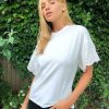 Tops * | Wednesday'S Girl Relaxed T-Shirt With Broderie Trim Sleeves For Women White