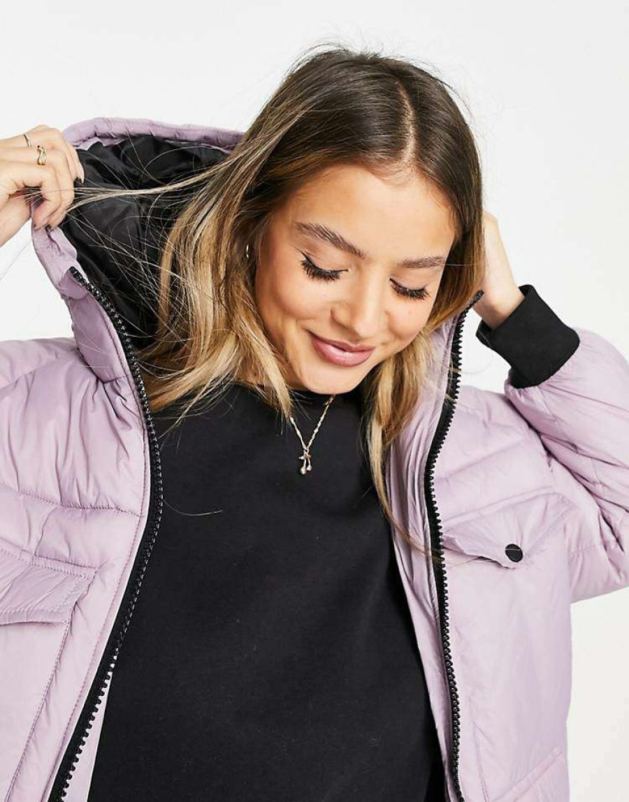 Outerwear * | Wednesday'S Girl Oversized Longline Padded Jacket In Pastel For Women Lilac