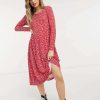 Dresses * | Wednesday'S Girl Long Sleeve Midi Smock Dress In Smudge Spot Print For Women Red Smudge Spot