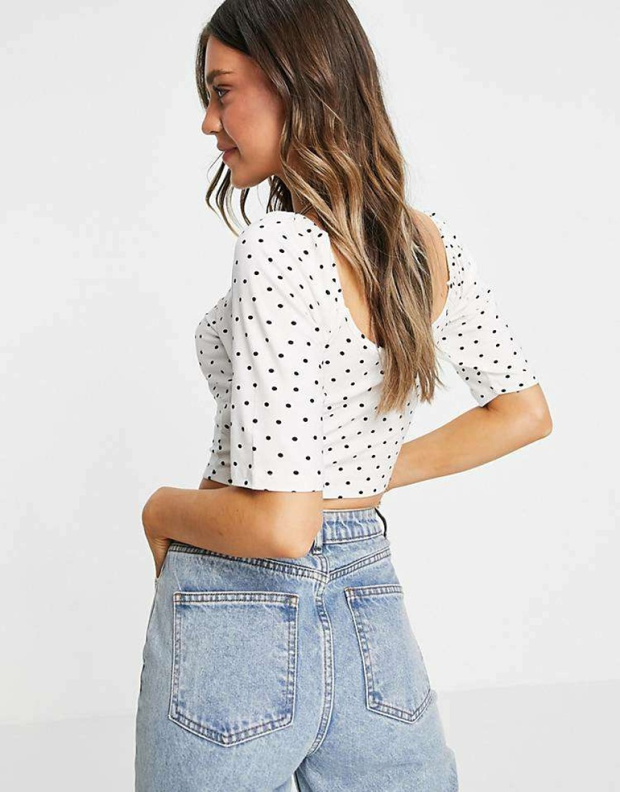 Tops * | Wednesday'S Girl Crop Top In Spot Print For Women White Polka Dot