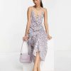 Dresses * | Wednesday'S Girl Ruch Bust Cami Midi Slip Dress In Grunge Lilac Floral For Women Lilac Ditsy