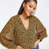 Tops * | Wednesday'S Girl Long Sleeve Tea Blouse With Balloon Sleeves In Buttercup Floral For Women Black Yellow Floral