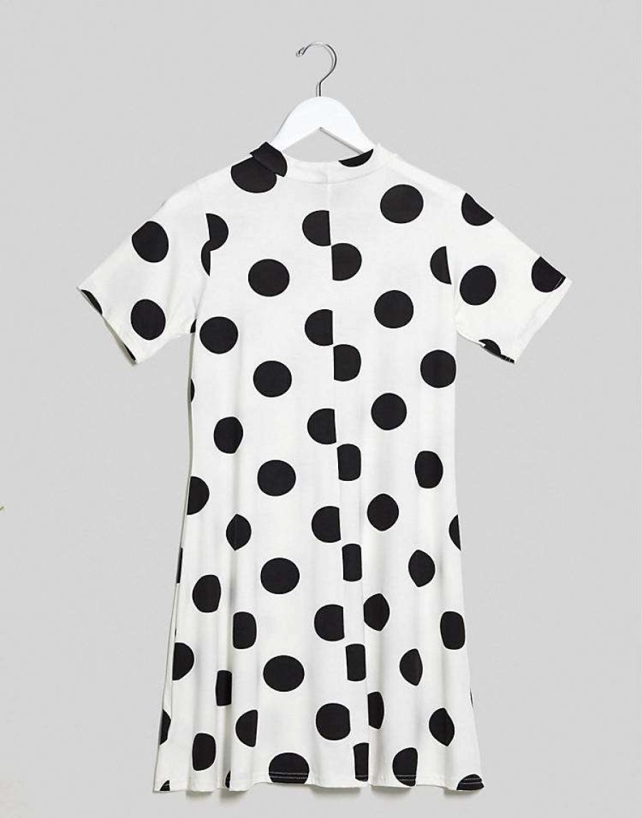 Dresses * | Wednesday'S Girl Mini T-Shirt Dress In Polka Dot For Women White Black Polka