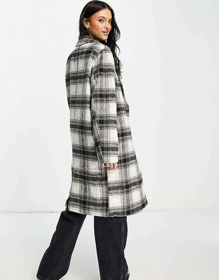 Outerwear * | Wednesday'S Girl Tailored Coat In Monochrome Check For Women Black Cream Check