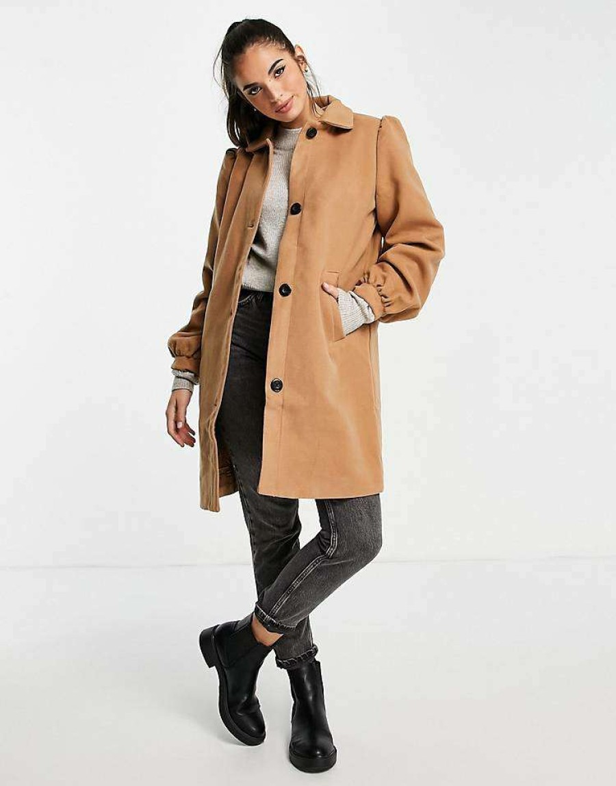 Outerwear * | Wednesday'S Girl Tailored Coat For Women Camel