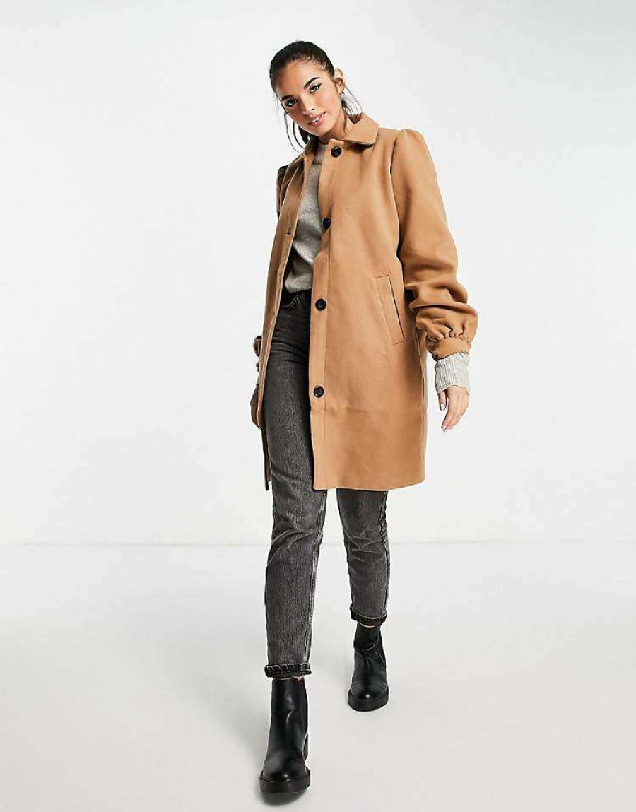 Outerwear * | Wednesday'S Girl Tailored Coat For Women Camel