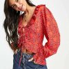 Tops * | Wednesday'S Girl Ruffle Detail Blouse In For Women Red Heart Print