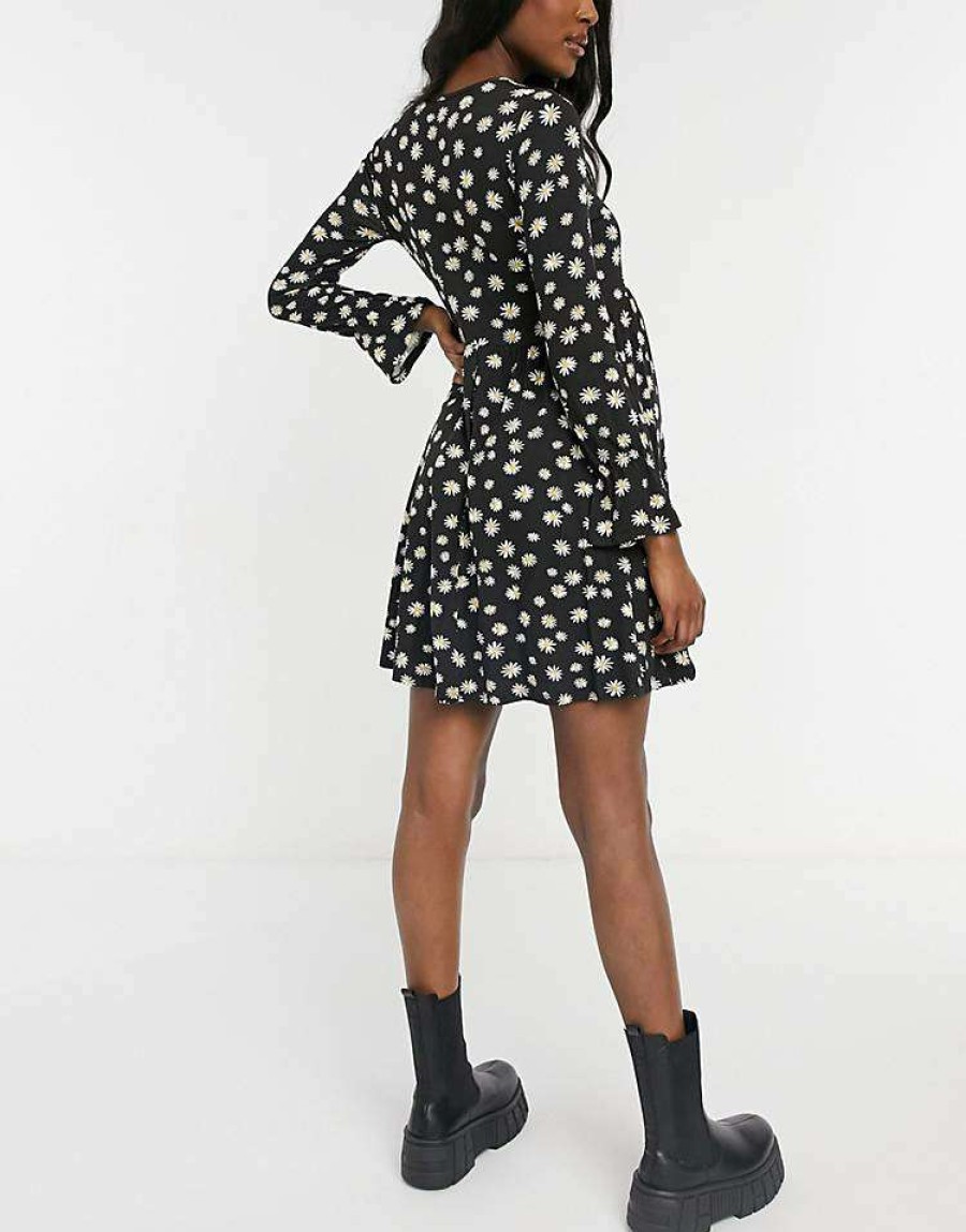 Dresses * | Wednesday'S Girl Maternity Mini Smock Dress In Daisy Print For Women Black Daisy