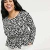 Tops * | Wednesday'S Girl Curve Relaxed Smock Top With Peplem Hem In For Women Leopard Print