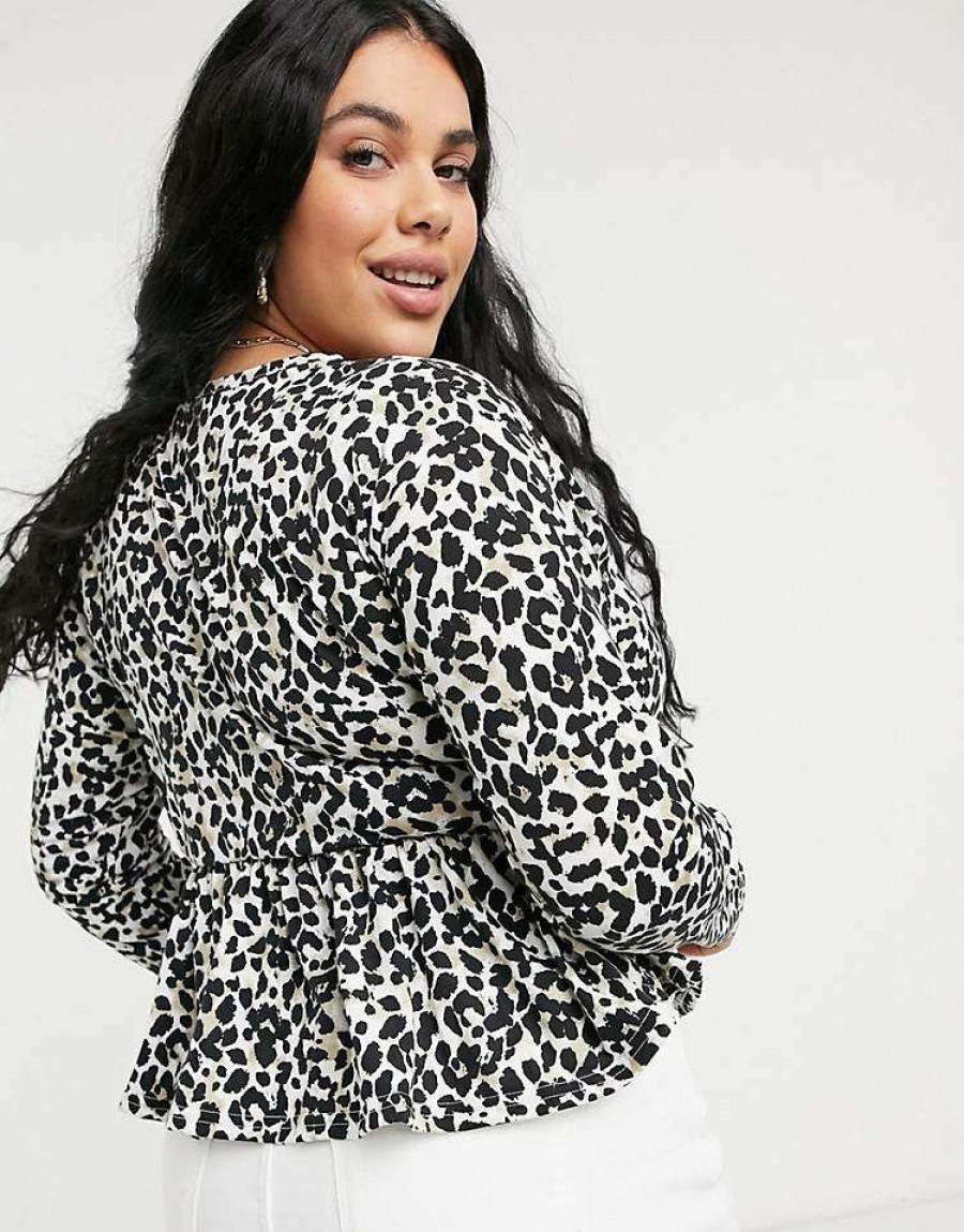 Tops * | Wednesday'S Girl Curve Relaxed Smock Top With Peplem Hem In For Women Leopard Print