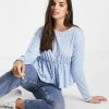 Tops * | Wednesday'S Girl Relaxed Smock Top With Peplum Hem In Smudge Spot For Women Blue Smudge Spot