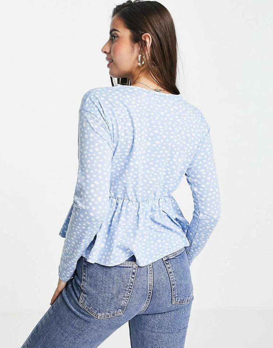 Tops * | Wednesday'S Girl Relaxed Smock Top With Peplum Hem In Smudge Spot For Women Blue Smudge Spot