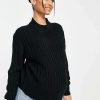 Knitwear & Sweats * | Wednesday'S Girl Maternity Ultimate Relaxed Jumper In Rib Knit For Women Black