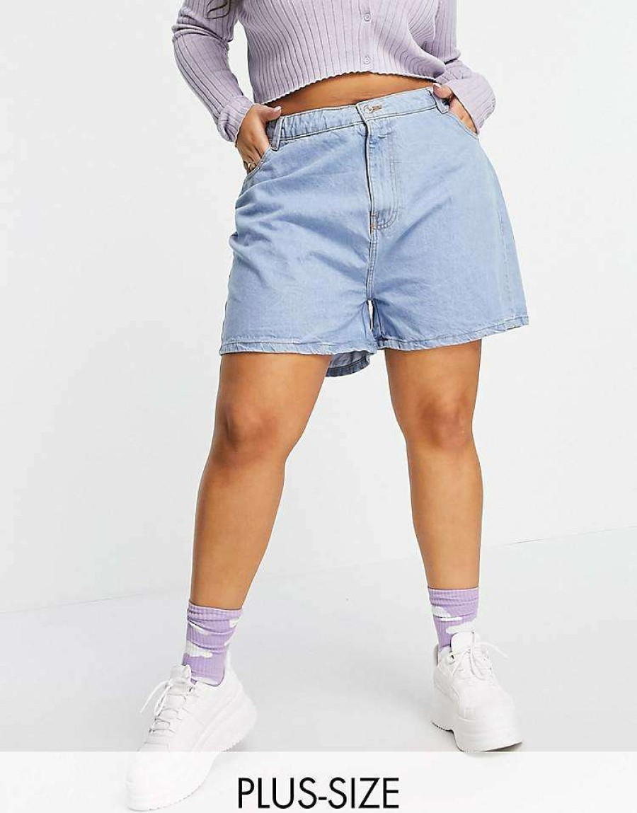 Shorts * | Wednesday'S Girl Curve High Waist Mom Shorts In For Women Light Wash Denim