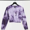 Knitwear & Sweats * | Wednesday'S Girl Cropped Sweatshirt With Celestial Print In Tie Dye Co-Ord For Women Purple Tie Dye