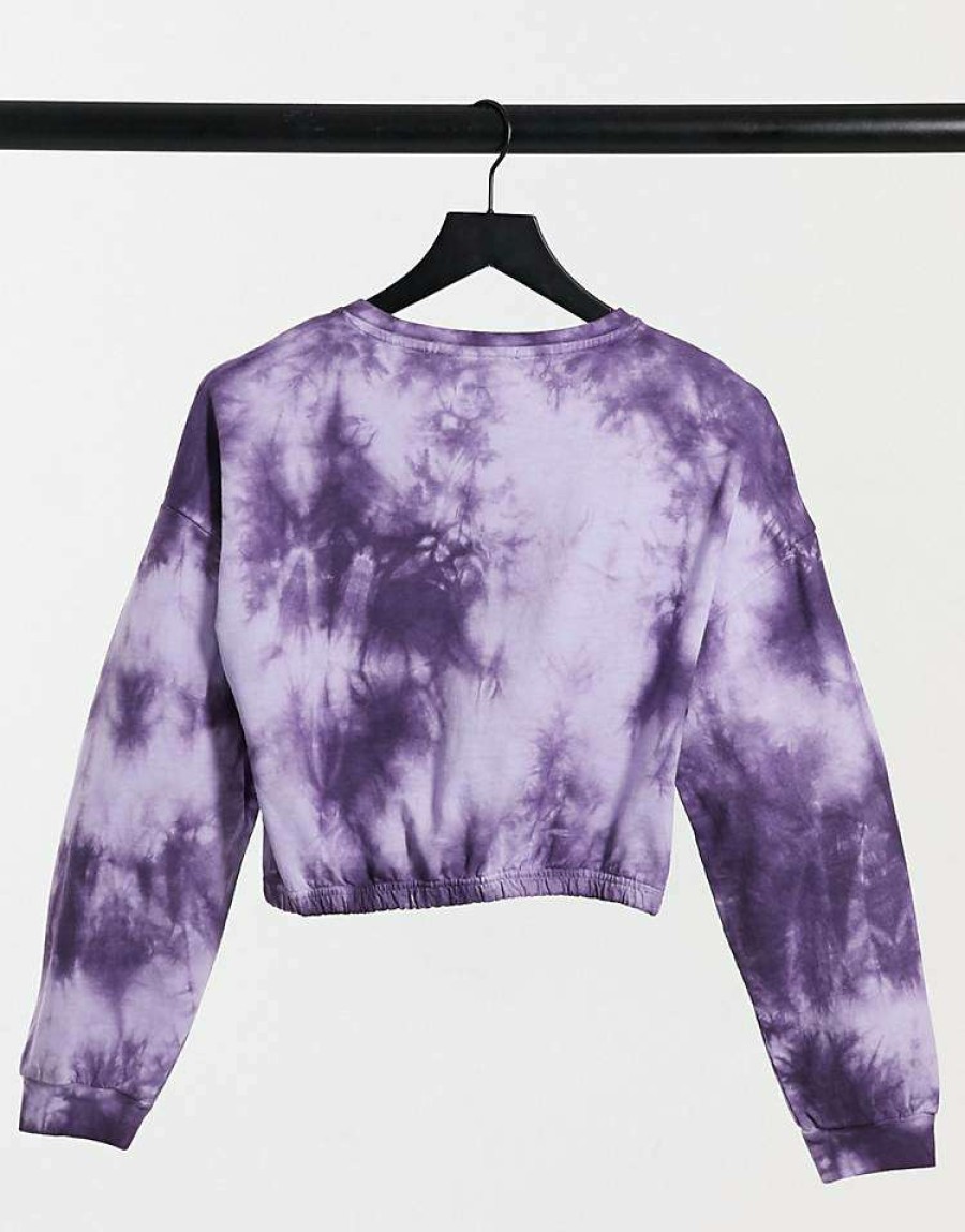 Knitwear & Sweats * | Wednesday'S Girl Cropped Sweatshirt With Celestial Print In Tie Dye Co-Ord For Women Purple Tie Dye