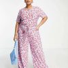 All In Ones * | Wednesday'S Girl Curve Relaxed Belted Jumpsuit In Bright Floral For Women Spring Floral