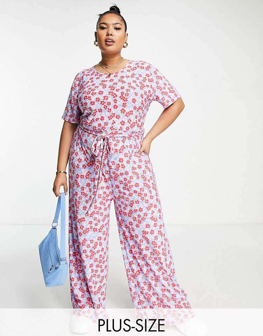 All In Ones * | Wednesday'S Girl Curve Relaxed Belted Jumpsuit In Bright Floral For Women Spring Floral