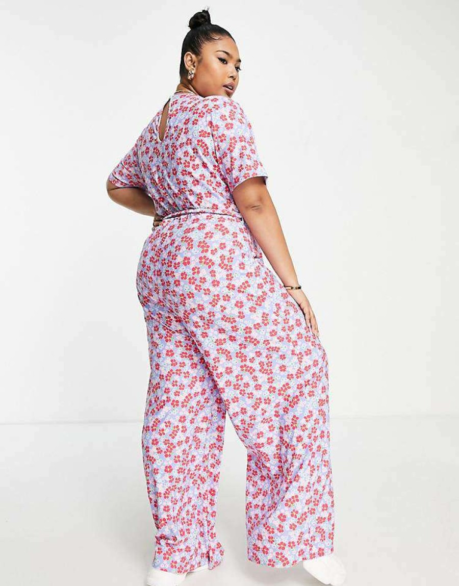 All In Ones * | Wednesday'S Girl Curve Relaxed Belted Jumpsuit In Bright Floral For Women Spring Floral